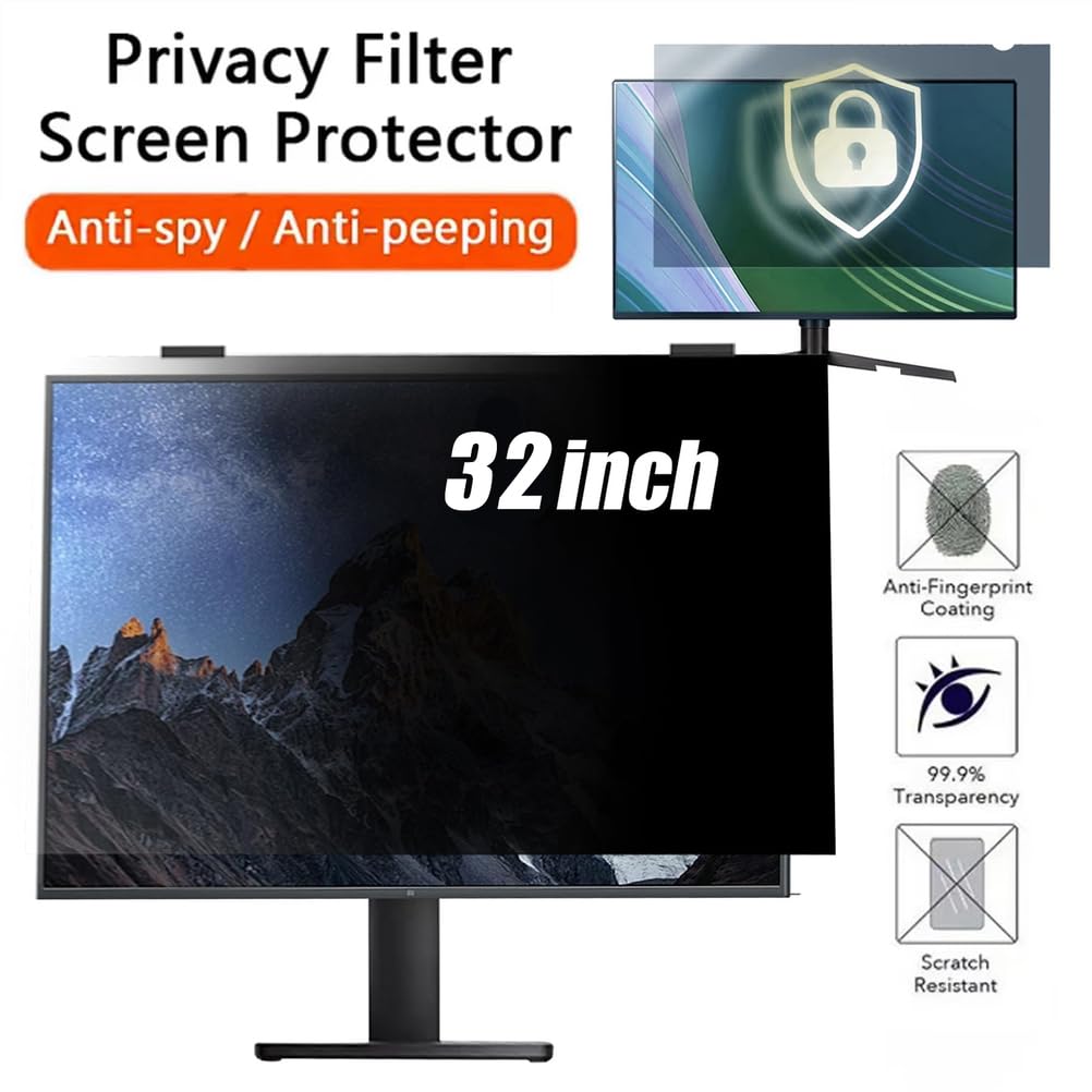 Filtro de Pantalla de Privacidad para Computadora Magnético de 32 Pulgadas, Película Protectora Colgante Anti-Luz Azul/Anti-Reflejo, Filtro Antiespía Extraíble para Entornos de Trabajo Digitales
