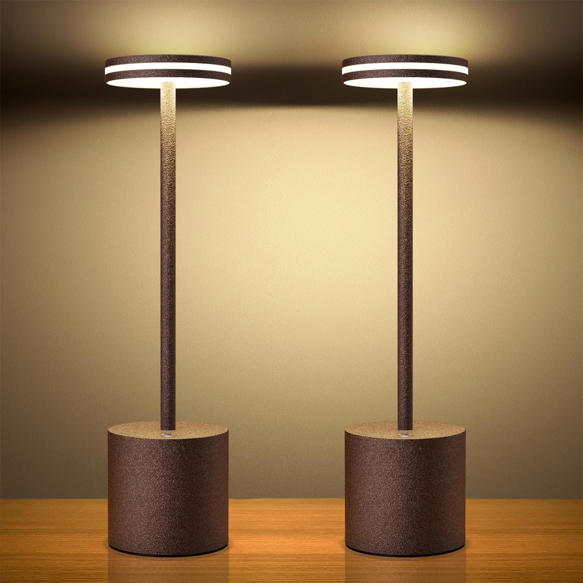 Hapfish 2 Pack Rechargeable Cordless LED Table Lamp, 5000mAh Battery Operated Table Lamps, 3 Color Modes, Dimmable, USB Desk Light for Home, Dining, Indoor, Outdoor, Living Room – Rust