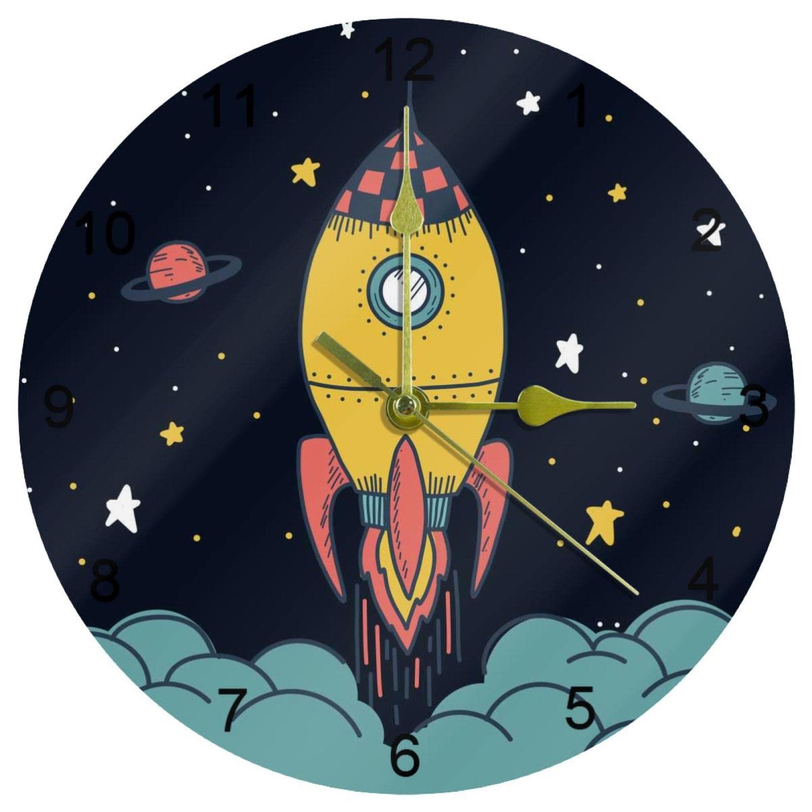 Horloge murale silencieuse fusée spatiale sans tic-tac pour des nuits paisibles