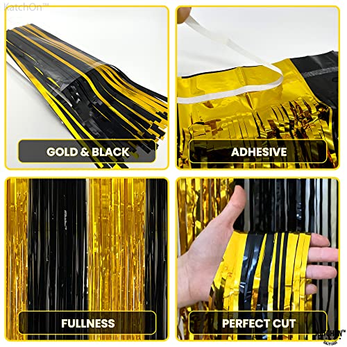 Image of KatchOn, Xtralarge Black and Gold Streamers - 8x3.2 Feet, Pack of 2 | Black and Gold Fringe Curtain for Birthday Party, Tinsel Curtain Backdrop for Graduation Decorations 2026 | Prom Decorations 2026