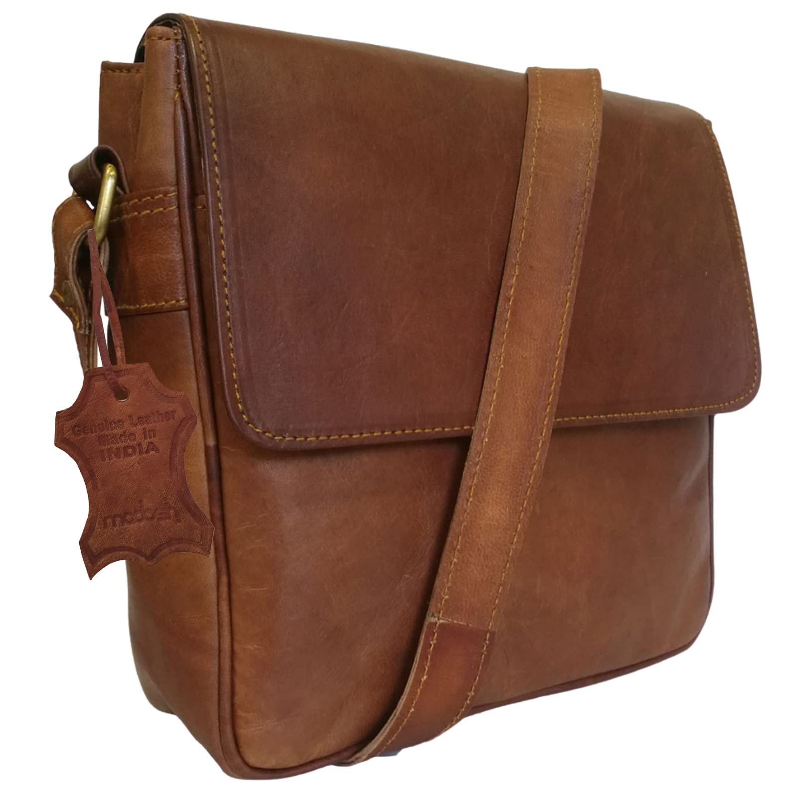 Madosh Handcrafted Vintage Crossbody Genuine Leather Messenger Bag Leather Crossbody Bag Brown Shoulder Bag Classic Style Girls Sling