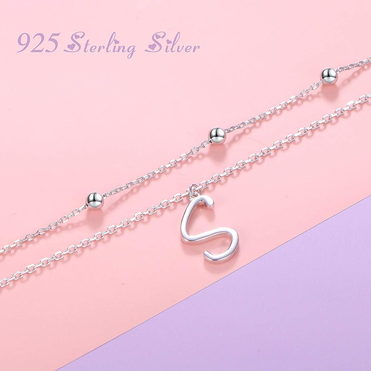 Initials Anklet for Women S925 Sterling Silver Adjustable Foot Ankle Bracelet with Letter