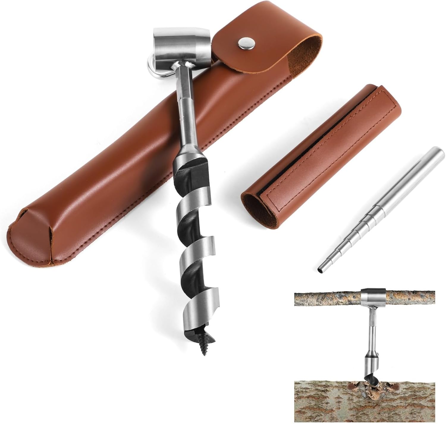 Camping Hiking Bushcraft Survival Tool, 1 X 10 Inches Manual Hole Maker for Woodworking, Hand Auger Wrench Drill, Eye Wood Drill Set, Hand Auger Drill