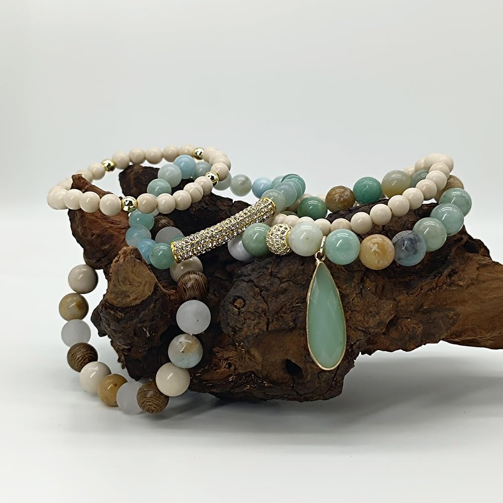 Yomisa Boho Beaded Bracelets/Bangle for Women,Multilayer 5/6/7PCS Healing Natural Handmade Stone Bead Bracelets Stackable Stretch Friendship Beaded Bracelet Set Trendy Western Bohemian Jewelry Gift - Image 2