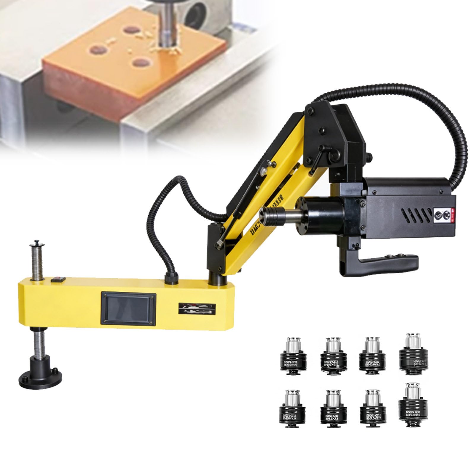 Pvxa Electric Tapping Machine 600w, Tapper Tapping Arm Universal, M3-M16 Electric Tapping Machine, 360 Degree 312 RPM High Speed Tap 8 PCS Collets Included