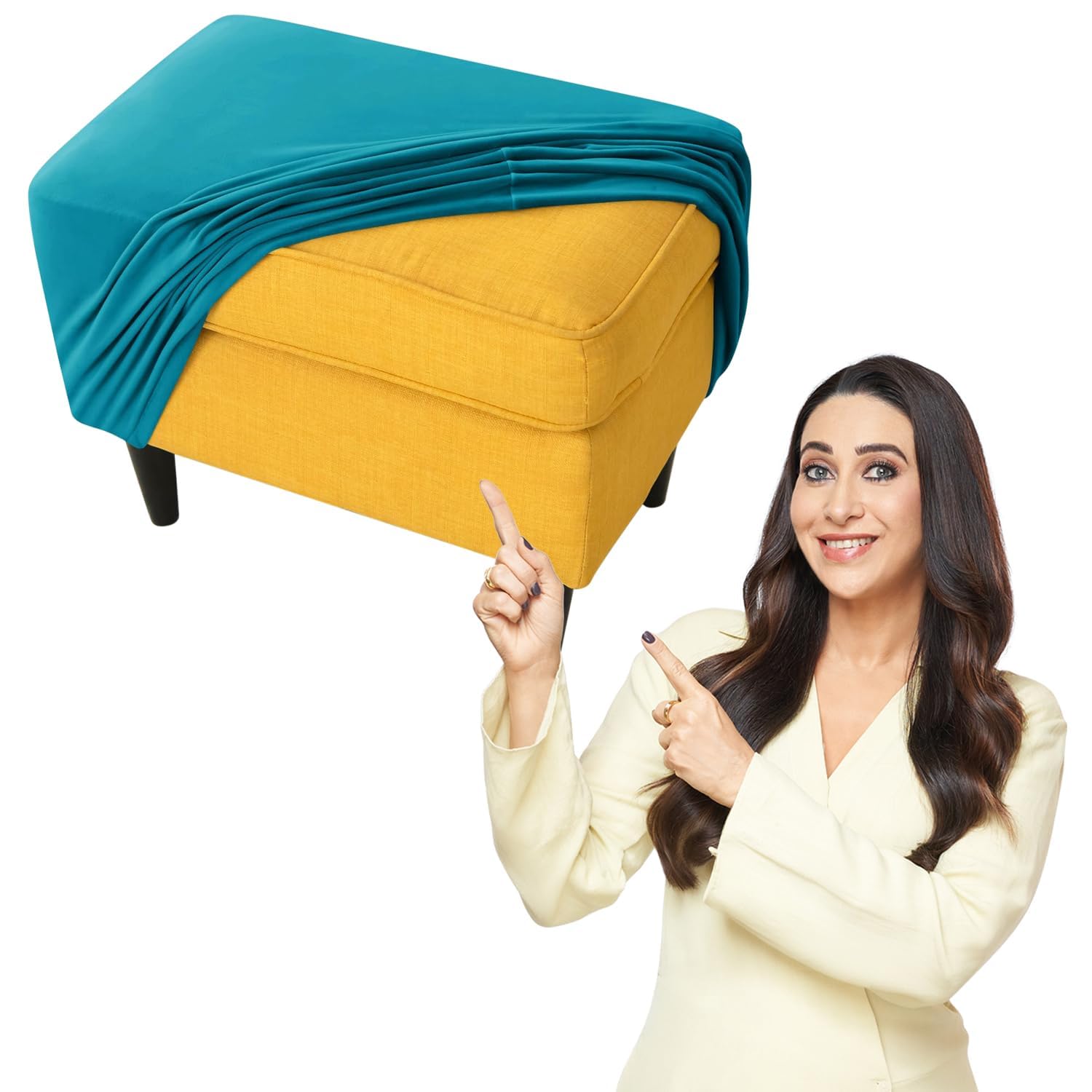 HOKIPO 210 GSM Premium Velvet Stretchable Foot Stool Cover Ottoman Slipcover, Turquoise (NEW-AR-4801-TRQ)-image-27