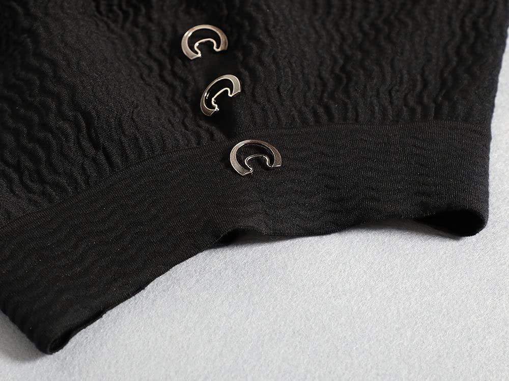 LUKX Röcke Damen,Damen Minirock Schwarz Elastic High Waist Knopf Gestrickt Faltenrock Vintage A-Line Schaukel Gerafft Elegant Herbst Winter Kurzrock Für Mädchen Damen