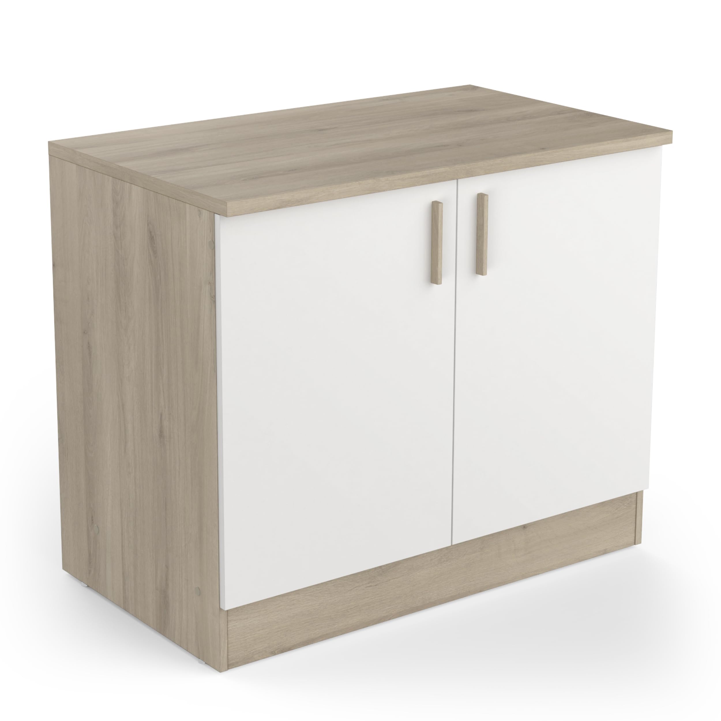 Meuble Bas De Cuisine Modulable 2 Portes - Cuisine Complete ‟ORIGAN” – Coloris Blanc Mat & Chêne - 100 x 30 x 70 cm