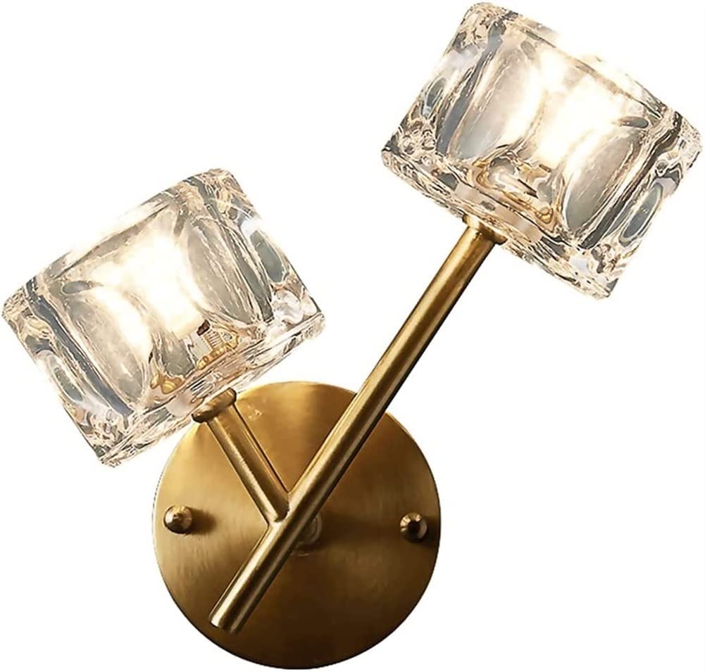 HPTHLY Wall Lamp Square Crystal Shade 2-Lights Brass Wall Sconce Wall Mount Bedside Light G9 Lighting Kit Postminimalist Wall Lights Compatible With Farmhous