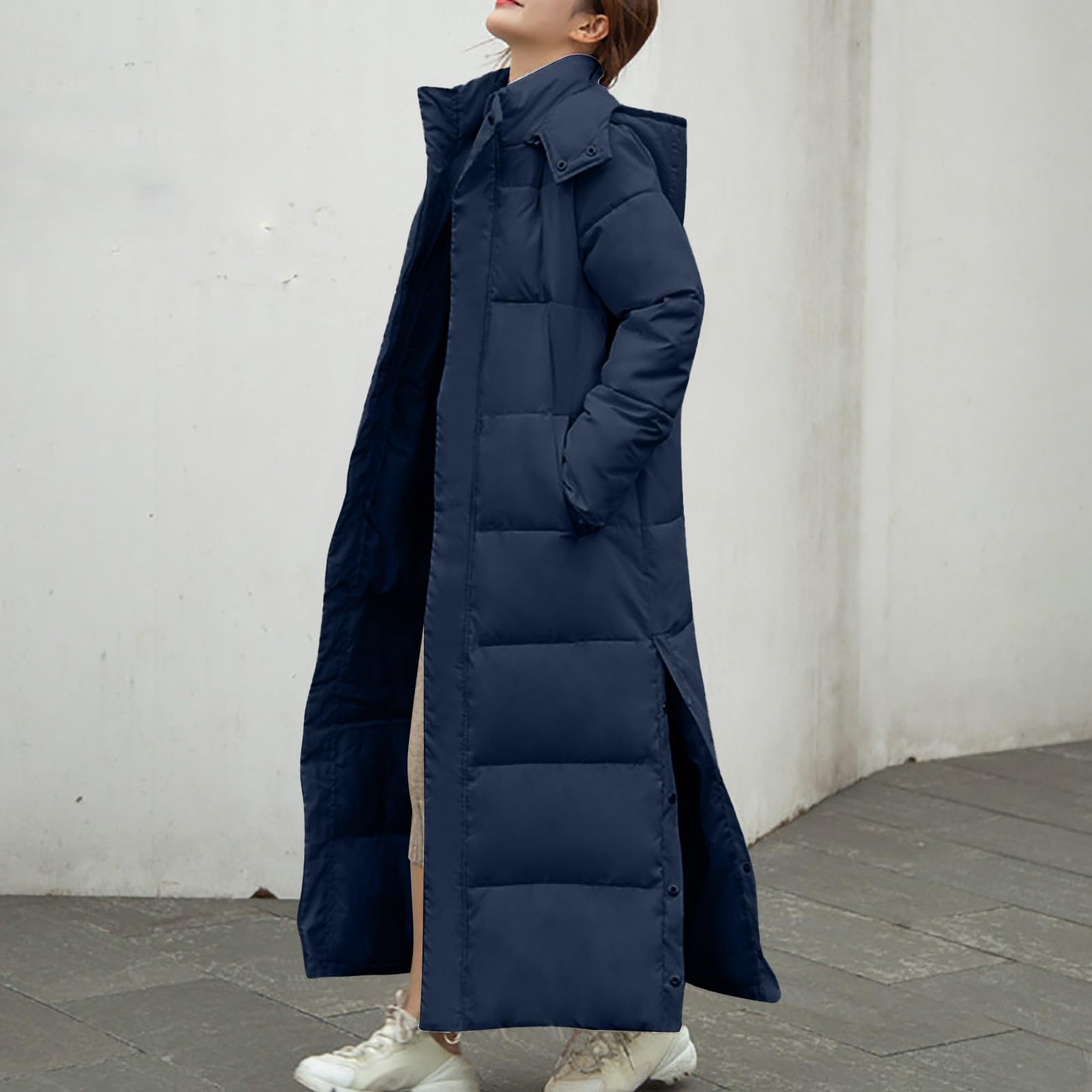 Abrigo Plumas Mujer,Chaqueta Acolchado Invierno de Cremallera con Capucha Parka de Forro Polar Cálido Cazadora de Manga Larga Gabardina Más Gruesa Al Aire Libre Caliente Chaquetas Largo con Bolsillos