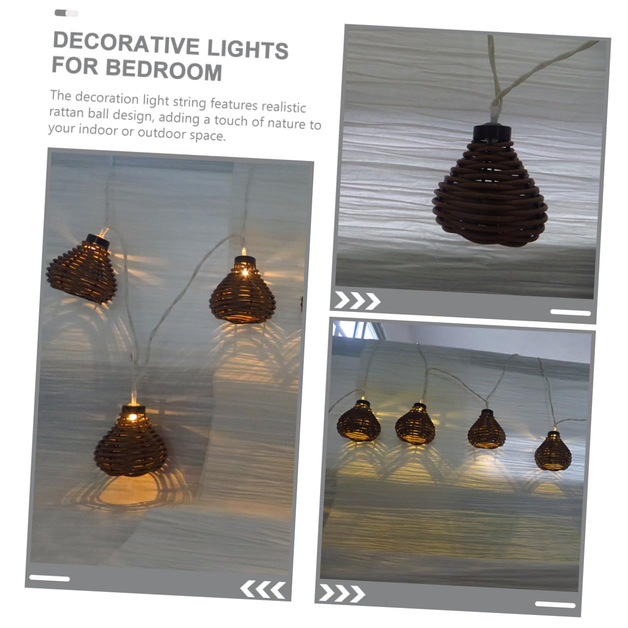 Sosoport Dekorative Lichterkette mit Realistischem Rattan Design 10 Leds 2,2 Meter Installieren für Garten Hochzeit und Outdoor Dekoration