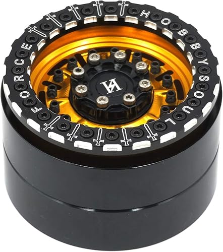 Miniatura 6 de 4 ruedas de aluminio RC 2.2 Beadlock de 2.2 rines de color dorado y negro, peso de aproximadamente 5.64ozpieza, apto para RC Mud Truck Rock Crawler