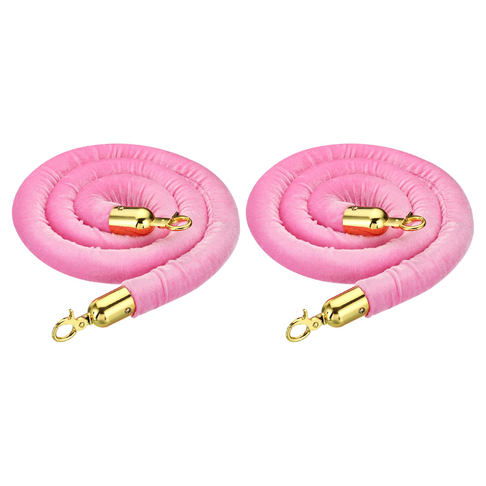 PATIKIL 5 Feet Pink Velvet Stanchion Rope, 2 Pack Crowd Control Barrier Rope with Snap Hooks for Posts Stands Queue Divider of Hotel Theater, Golden