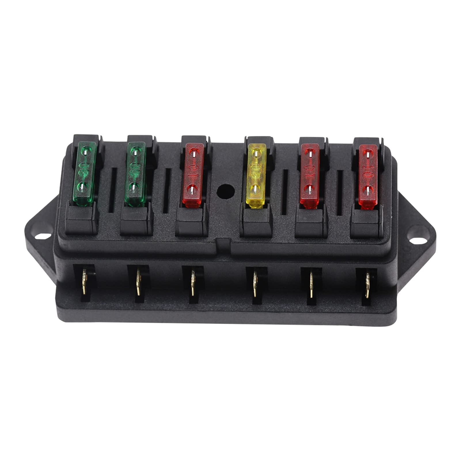 FIDEMM Scatola portafusibili Standard a 6 Vie for Circuito fusibili Coperchio in plastica Portafusibili Automatico DC 12V/24V con 6 Pezzi 3A-30A.Fusibili for Fusibile Auto CA
