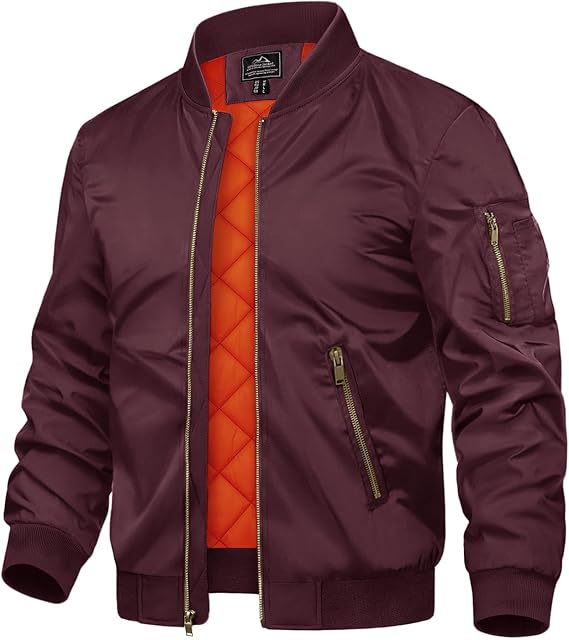 TACVASEN Men's Bomber Jacket Winter Warm Padded Work Coat Casual Windproof Quilted Jacket with Zipper Pockets