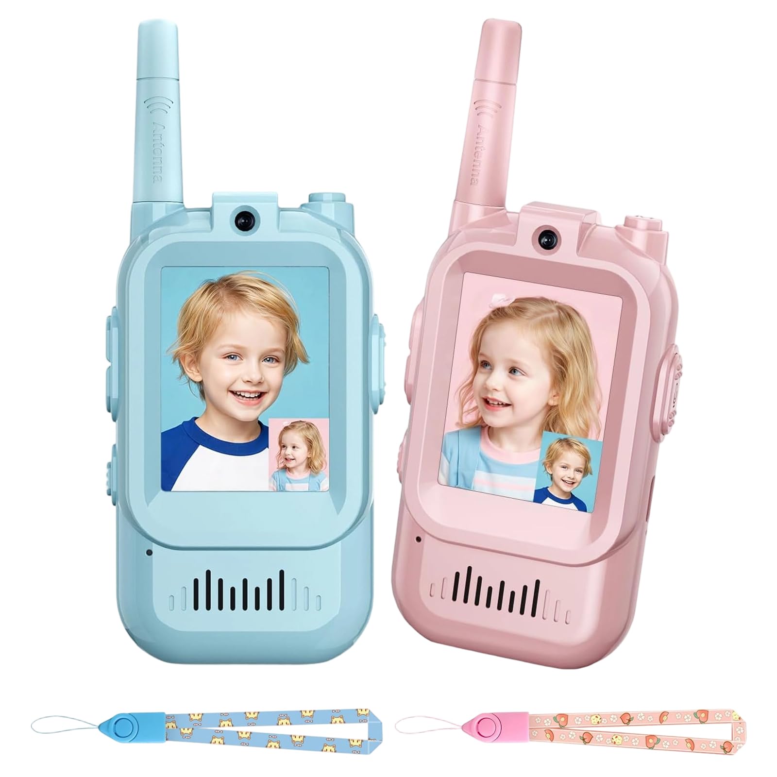 Video Walkie Talkie Niños con Cámara, Set de 2, 4 Efectos de Voz, Alcance 300m, Recargable USB-C, Pantalla LCD, Regalo Cumpleaños para Niña Niño 6-10 Años, Camping Excursión