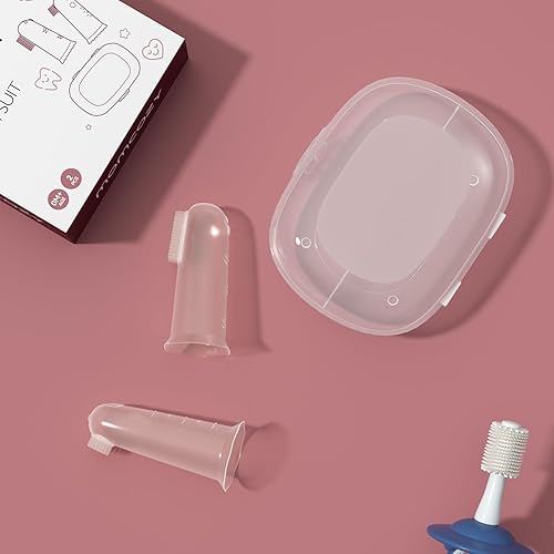 Vista 7 de Momcozy Silicone Finger Toothbrush for Baby, Baby Finger Toothbrush for Training Teething, Infant Oral Cleaner, 2 Pcs Silicone Toothbrush