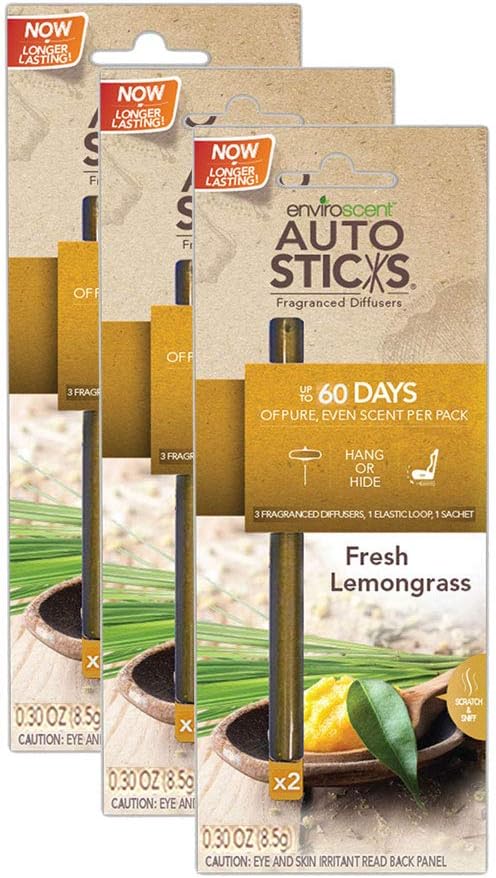 Enviroscents Auto Sticks Natural Car Air Fresheners, 3-Pack with 6 Sticks (Fresh Lemongrass)