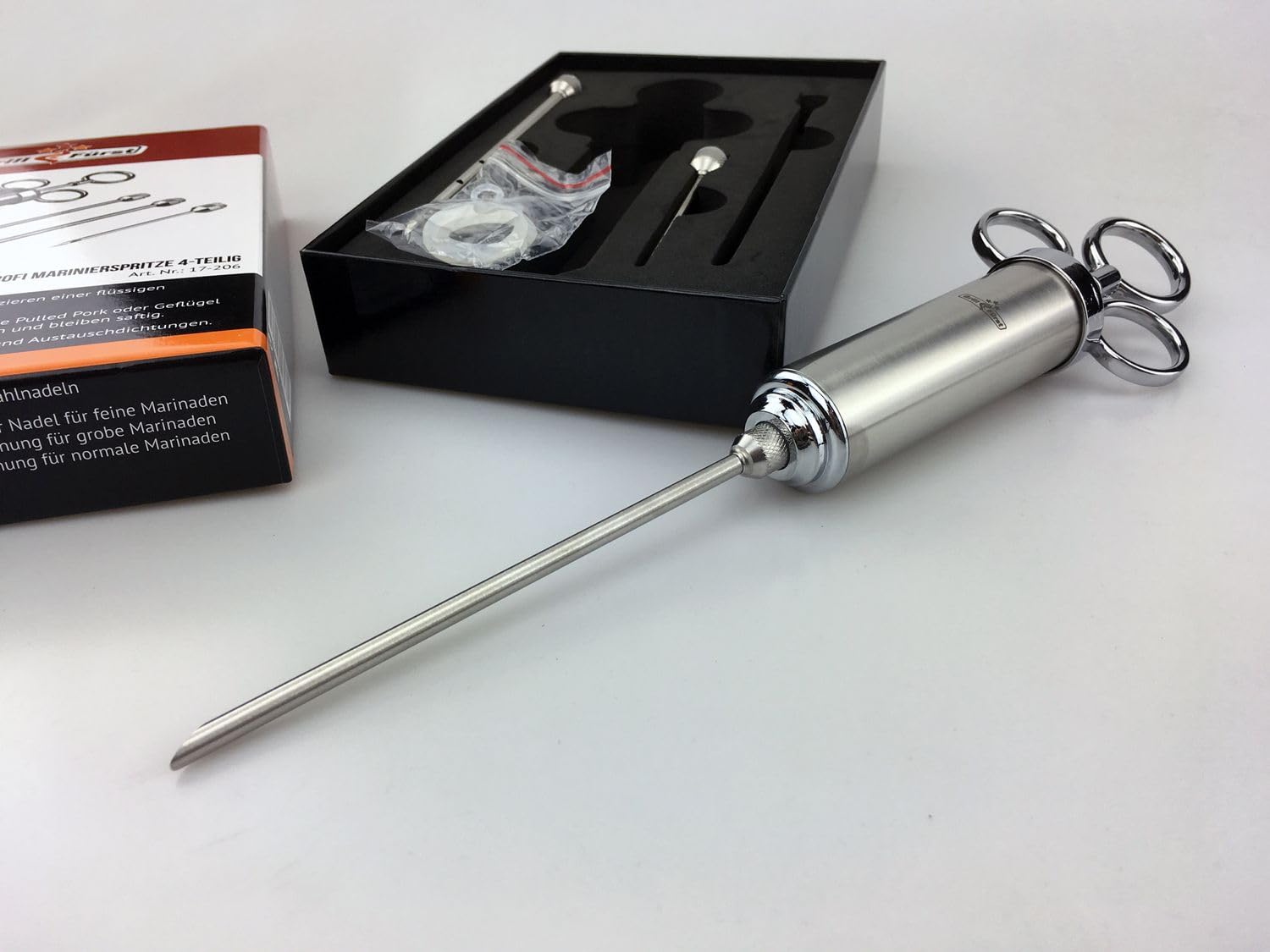 Grillfürst siringa per marinate in Acciaio Inox 60 ml Set 3 Aghi per arrosti BBQ