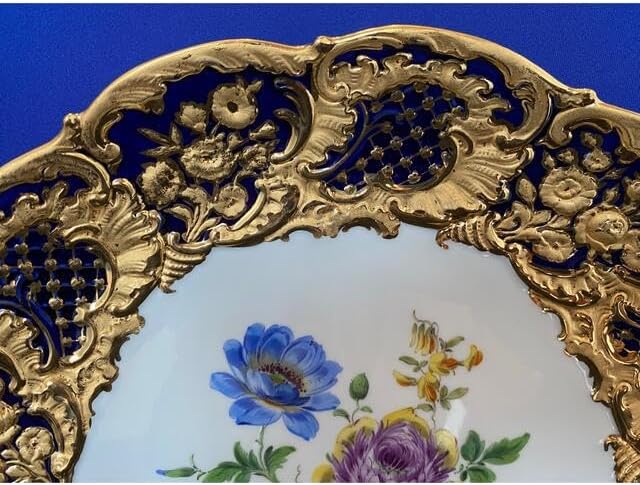 マイセン ゴールドギルト コバルト キャビネットプレート 六ツ花 1級品