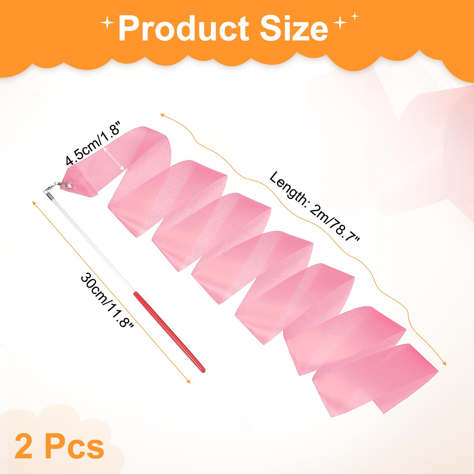 QUARKZMAN 2 Cintas De Baile De 78.7 Pulgadas Cintas De Gimnasia Rítmica Varita para Bailar Giratoria Cintas De Baile para Entrenamiento De Gimnasia Artística Rosa Brillante