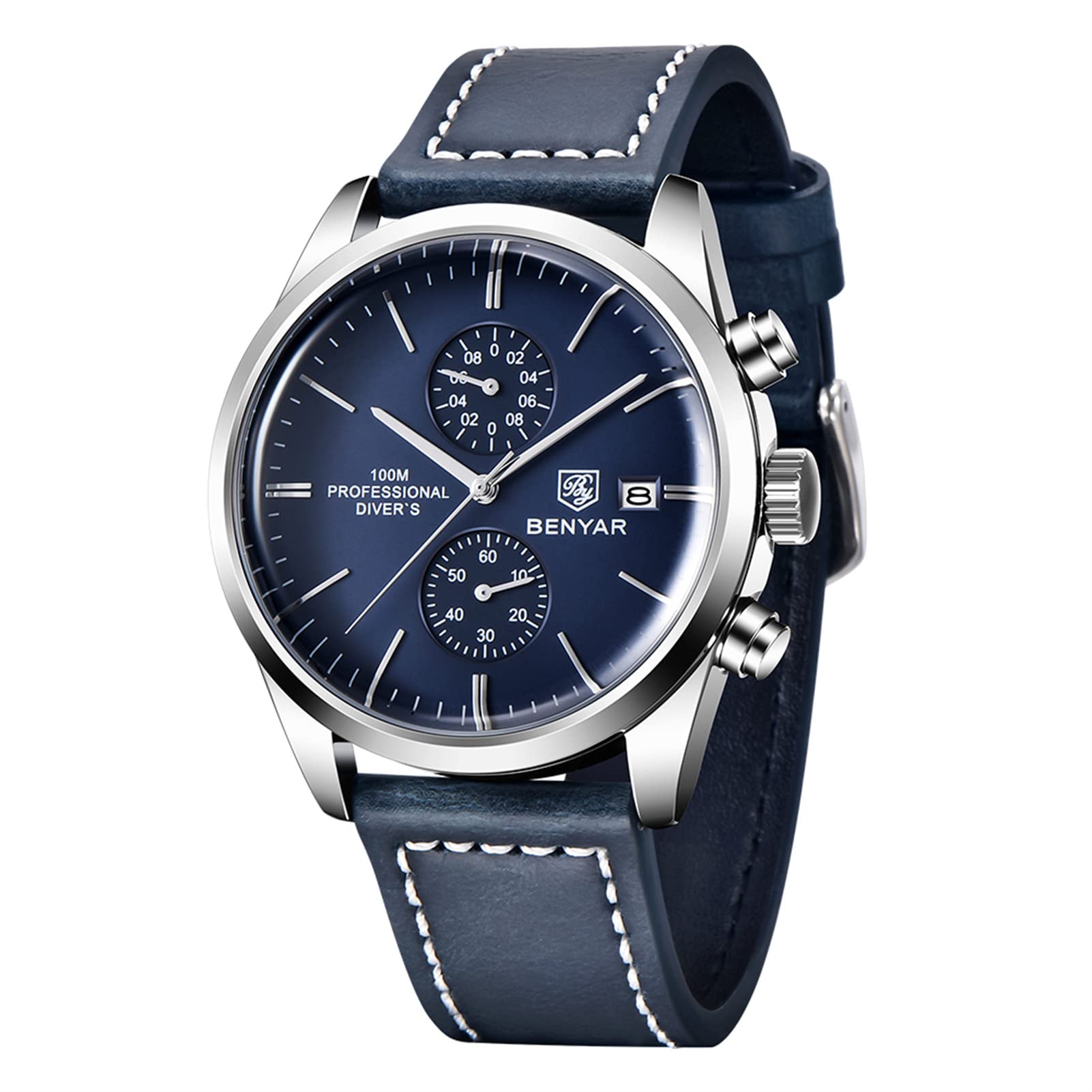 Orologio analogico al quarzo da uomo con cinturino in vera pelle cronografo sportivo da uomo casual orologio da polso calendario calendario impermeabile