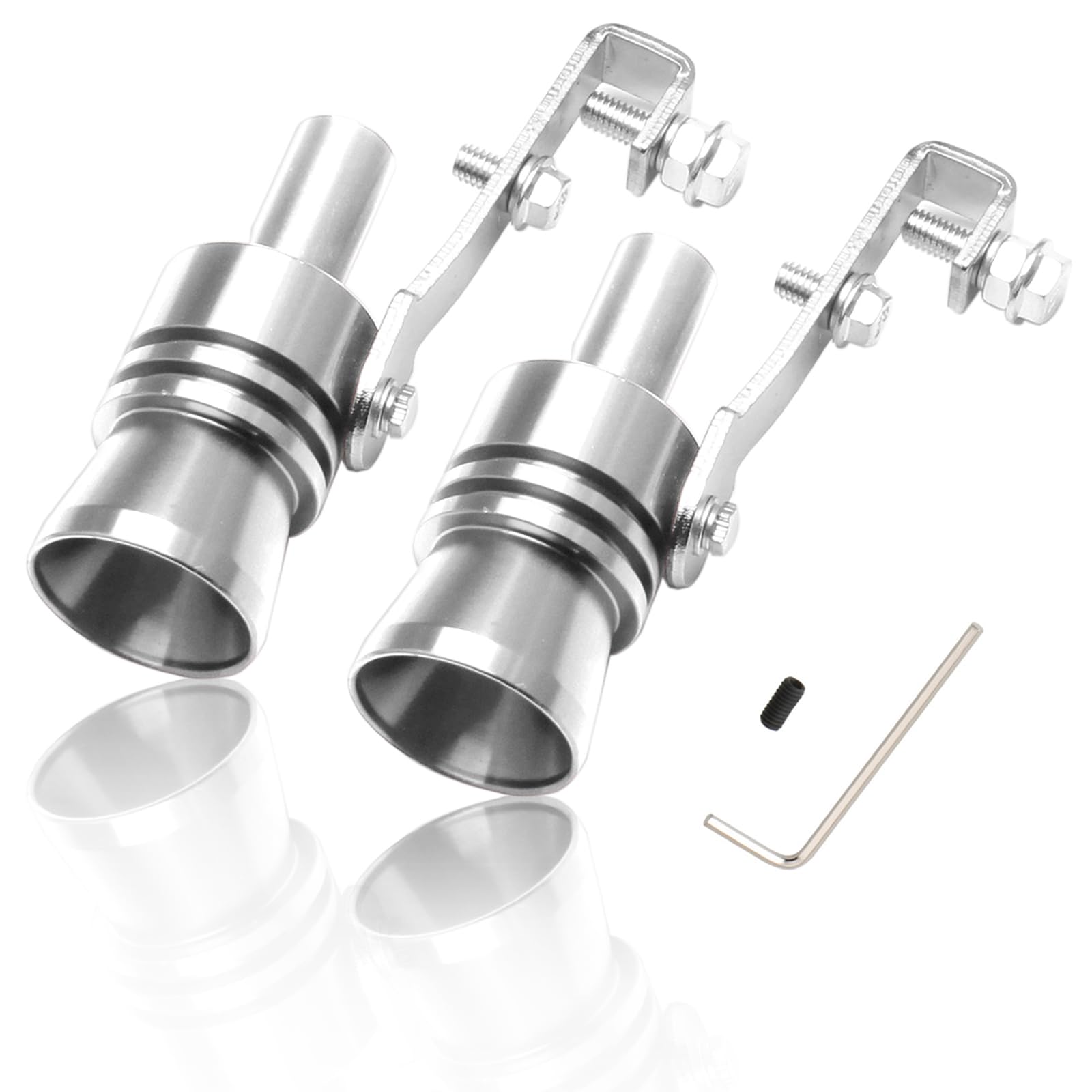 2 Pcs Car Tuning Exhaust Tailpipe Turbo Whistle, L Size Aluminum Universal Turbo Sound Exhaust Muffler, Car Roar Maker Tail Pipe Whistle, Suitable for Most Cars, Motorcycles and SUVs (Silver)