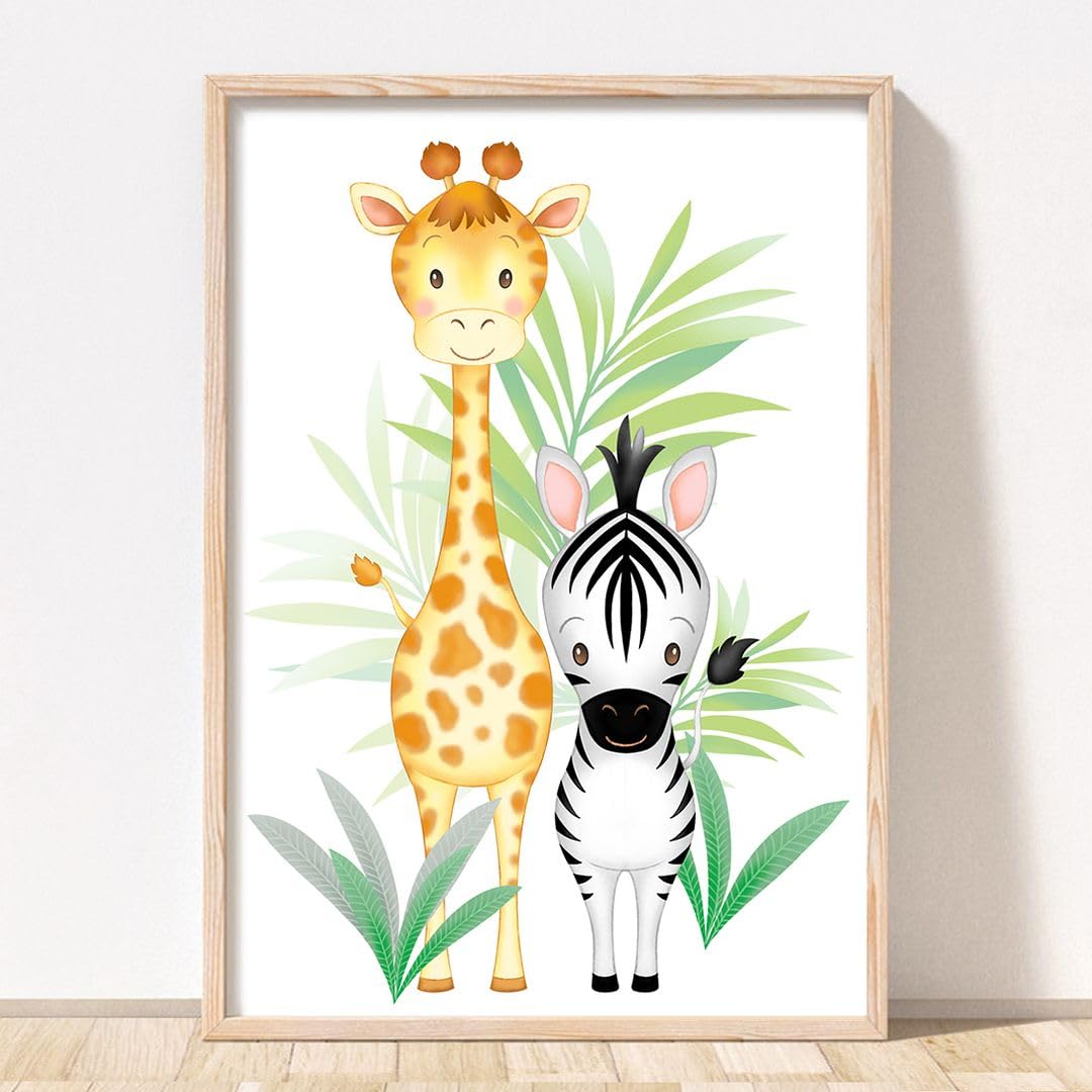Rubybloom Designs Safari Jungle Animal Nursery Print - A3 UNFRAMED - Childrens Tiger Lion Giraffe Elephant Zebra Monkey Picture Wall Art Gift
