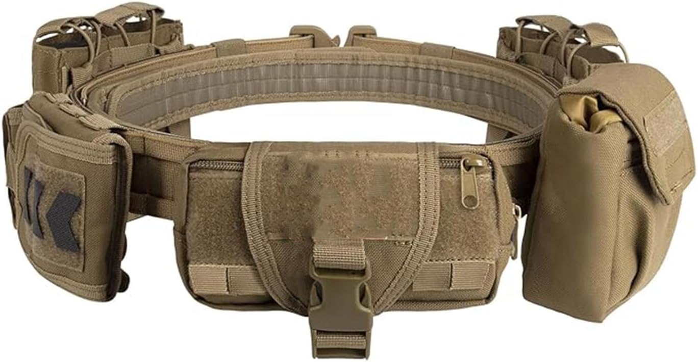 Tactical Battle Belt with Quick Release & Accessory Pouches - 7 in 1 Duty Belt for Men