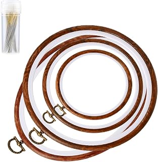 Jupean 4-Pack Imitation Wood Embroidery Hoops - Oval & Round Cross Stitch Frames with Large Eye Needles for Crafts & Wall Hanging