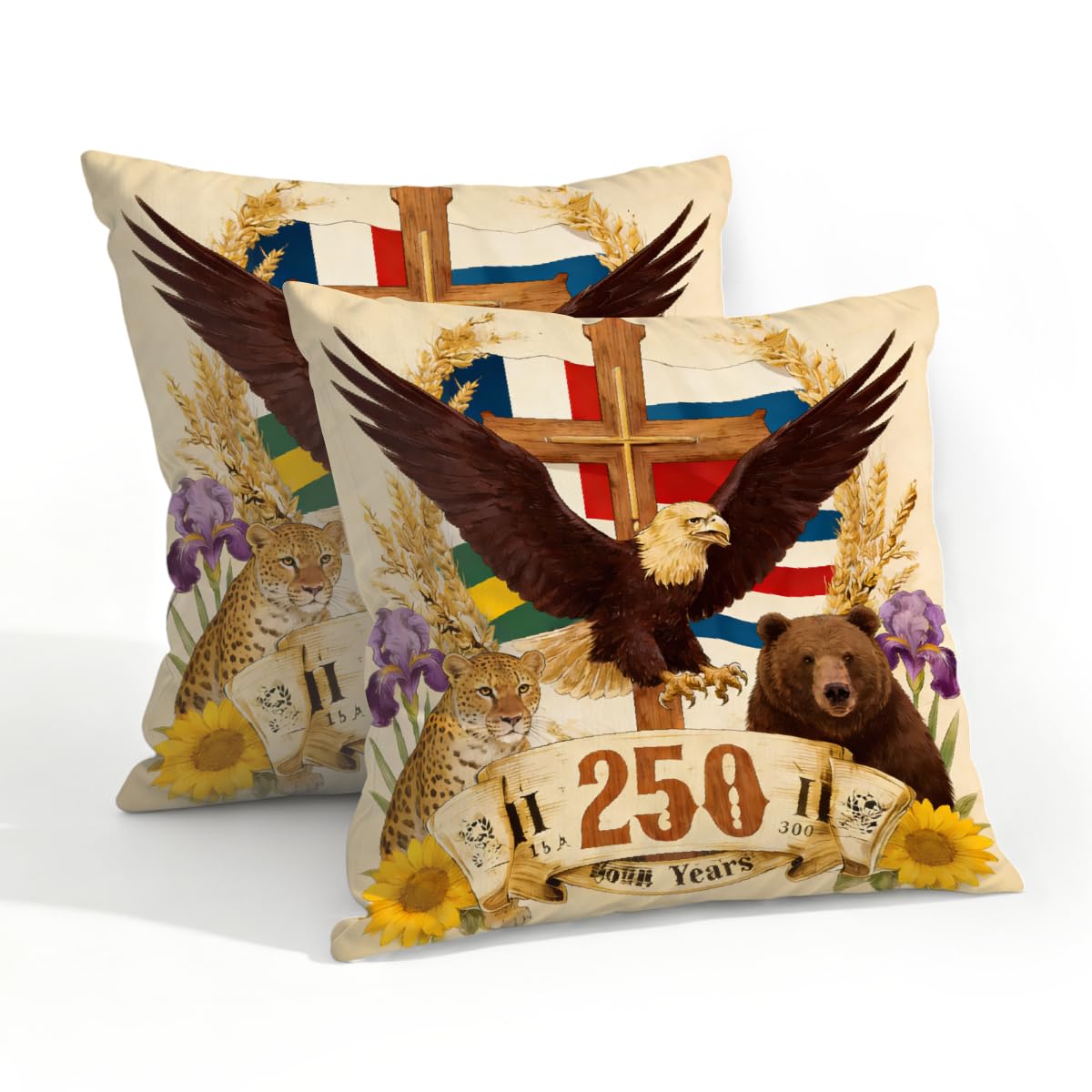 Outdoor Pillow Covers Waterproof Pillowcases 20x20in Set of 2 250th 4th of July Patriotic Animal Decorative Throw Cushion Case for Couch Sofa Garden Patio Furniture