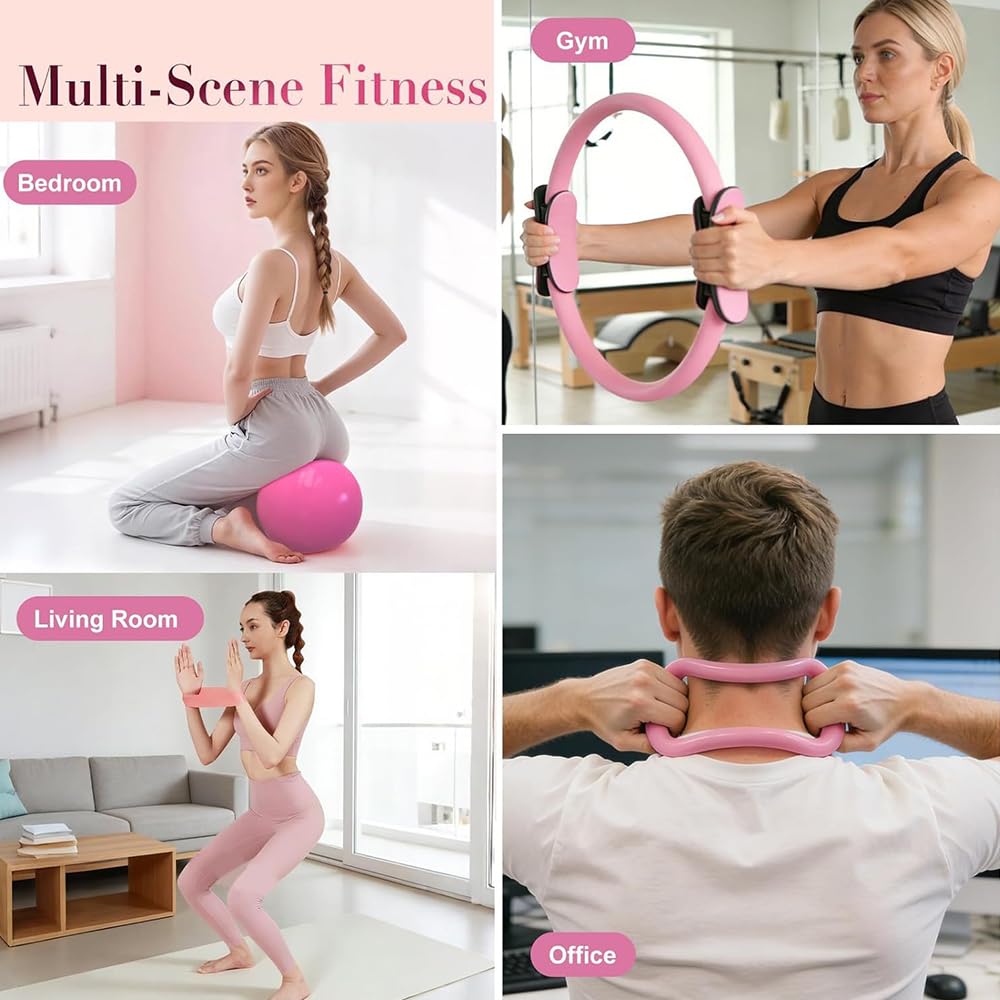 15 Pezzi Pilates Essentials Kit, Kit Pilates Completo, Fitness Ring per Esercizi Interni Della, Set da Pilates Cerchio Pilates con Palla Yoga, Cerchia di Pilates per Allenamenti Casa e Studio
