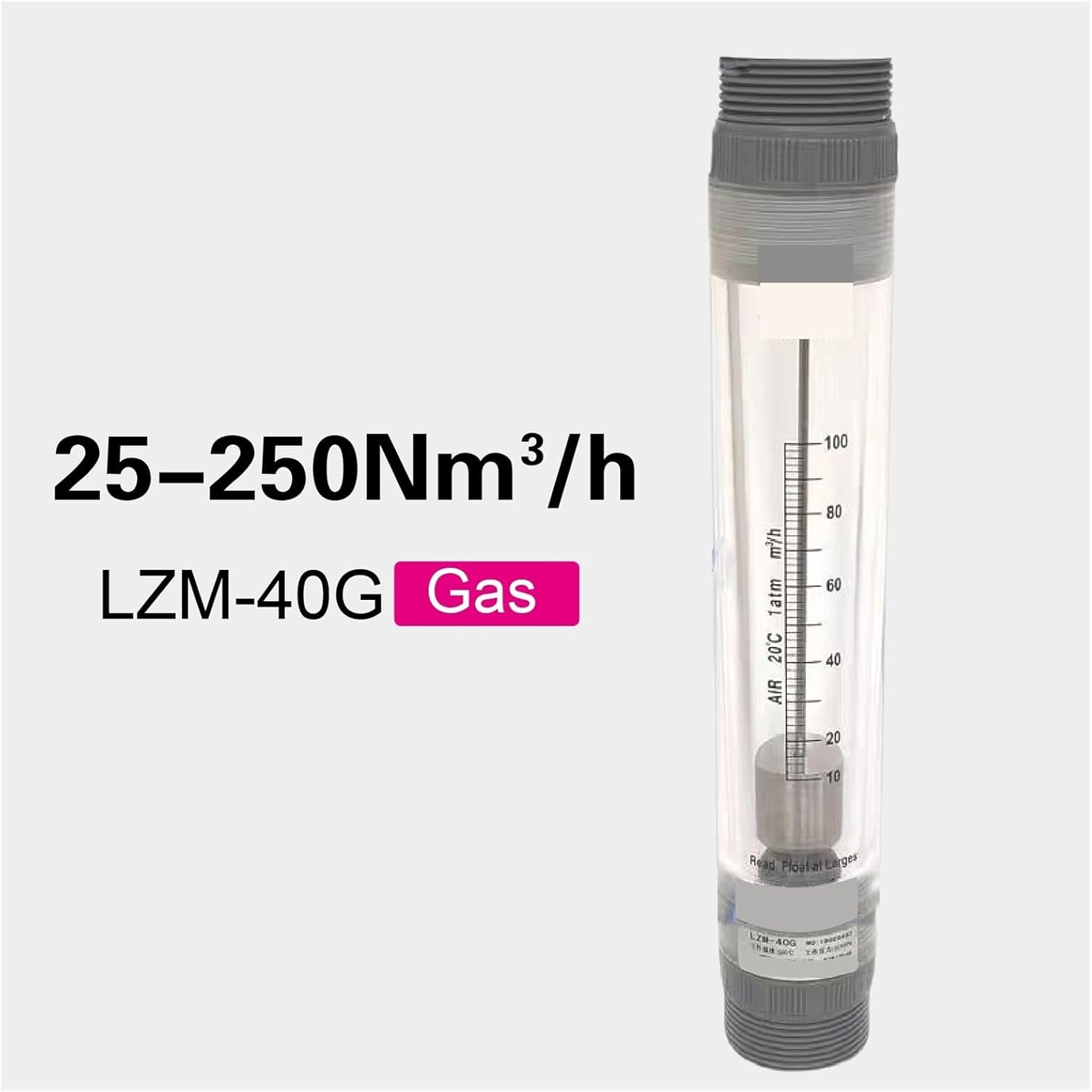 Pipeline Acrylic Gas Flow Meter Industrial Variable Area Indicator(25-250m3-h)