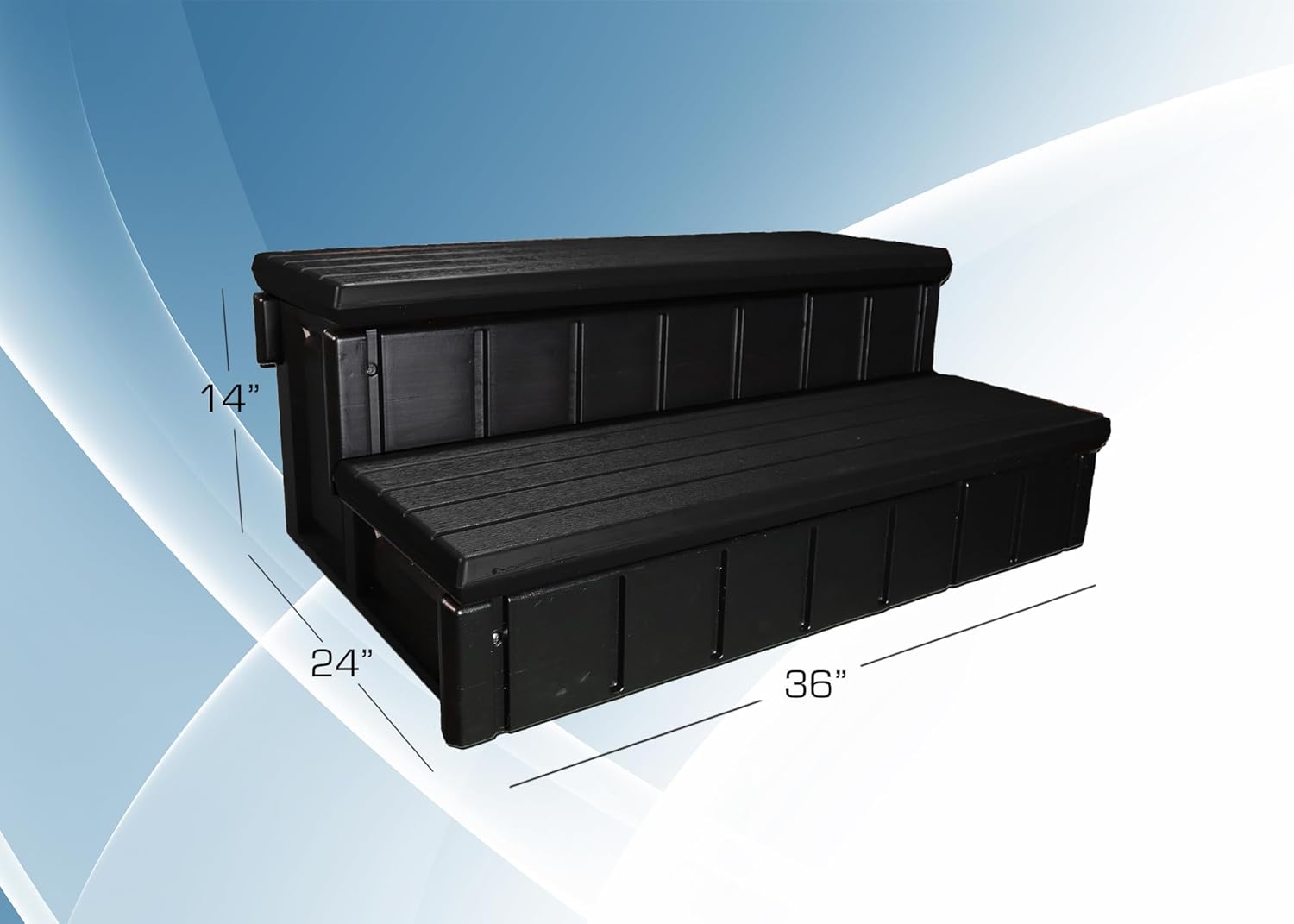 Confer Plastics Two Tier 36" Wide Deluxe Hot Tub Step. Non-Skid Spa Steps, Easy Installation, Sturdy, Long Lasting Upgrade to Your Space. Proudly Made in USA. - Black
