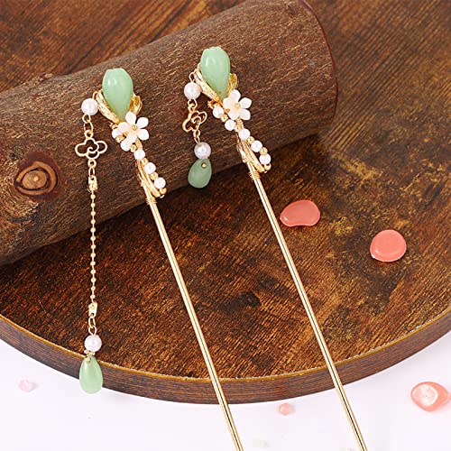 2 Pcs Retro Style Flower Metal Hair Stick Chinese Rhinestone Hair Chopsticks Pearl Tassel Hair Clips Accessories for Long Hair Women