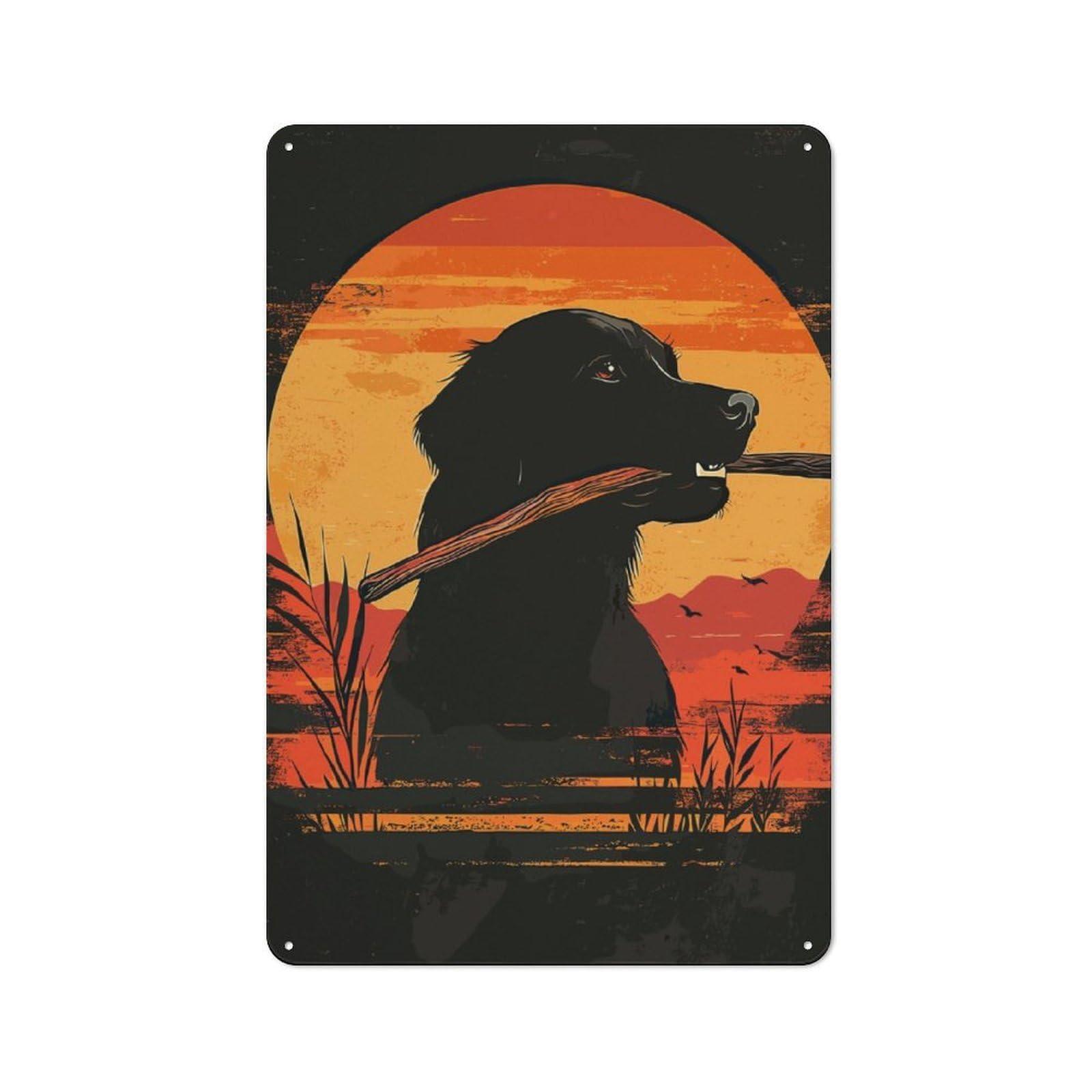 Junmoney Golden Retriever At Sunset Metal Sign 30X20cm With For Workshop Wall, Vintage Decor, A Decorative Christmas Gift For Metal Sign Collectors