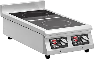 Royal Catering Induktionsplatte 2 x 28 cm 10 Leistungsstufen 2 x 3500 W 400 V bis 2 x 25 kg 0-24 h Timer Multi-Schutzfunktionen Induktionskochfeld Induktionskocher