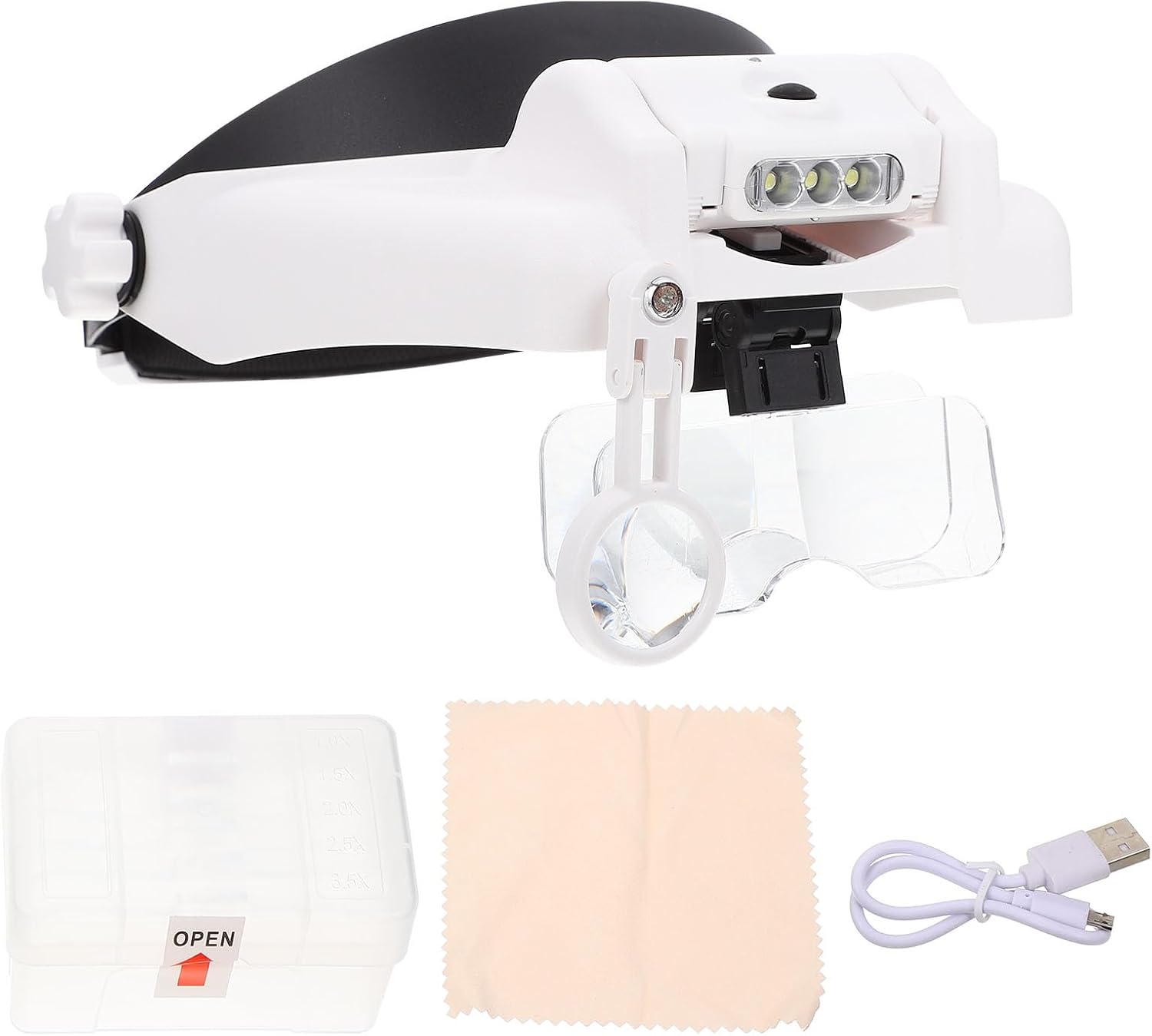 Amosfun Head-Mounted Magnifier with LED Lights Jewelry Loupe Lightweight Magnifying Tool for Eyelash Extension and Jewelry Inspection at Home