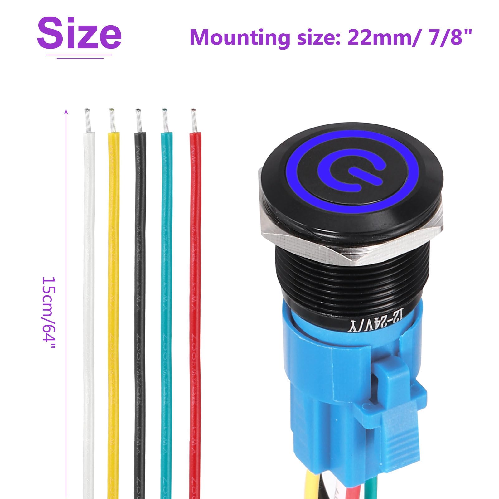DMiotech 2 Pcs 22mm / 7/8" Push Button Switch - Image 4