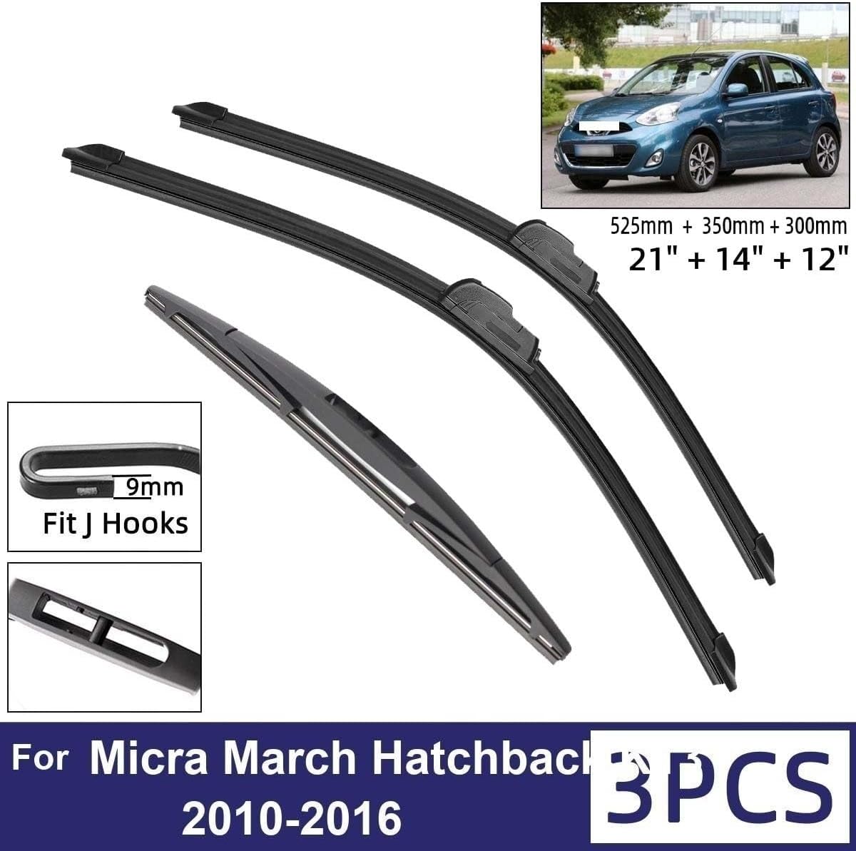 Car Wiper Compatible with Nissan Micra March Hatchback K13 2010-2016 Car Front Rear Wiper Blades SoftRubber Windscreen Wipers Auto Windshield 21"14"12" (Color : 6 wipers)