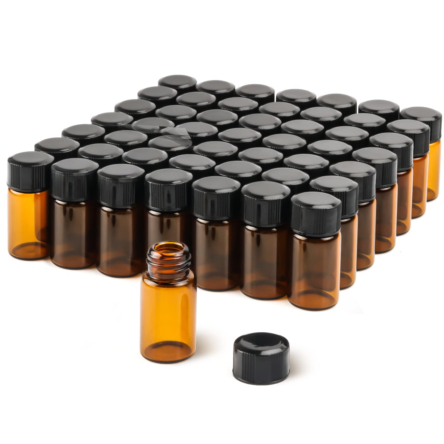 50 Pcs 3ml Amber Glass Essential Oil Bottles,Empty Refillable Travel Glass Liquid Sample Vial with Screw Caps,Preservation Storage Vials Test Container For Oil Blends, Perfumes, Lab Chemicals