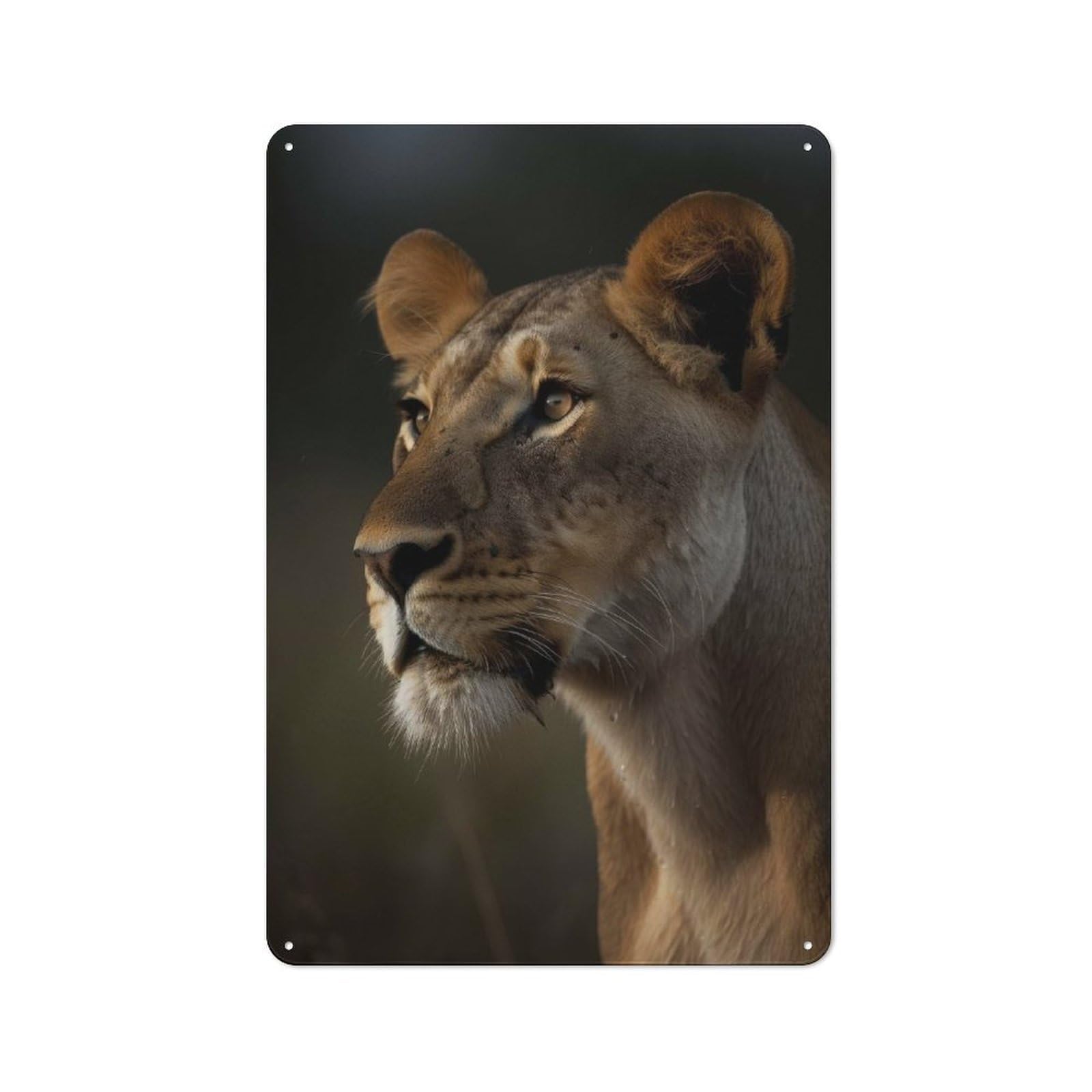 Tin Wall Sign with Lioness Wildlife Portrait Design 30x20cm, Cosy Cafe Wall Decor for Kitchen, Cafe, Pantry Or Dining Room
