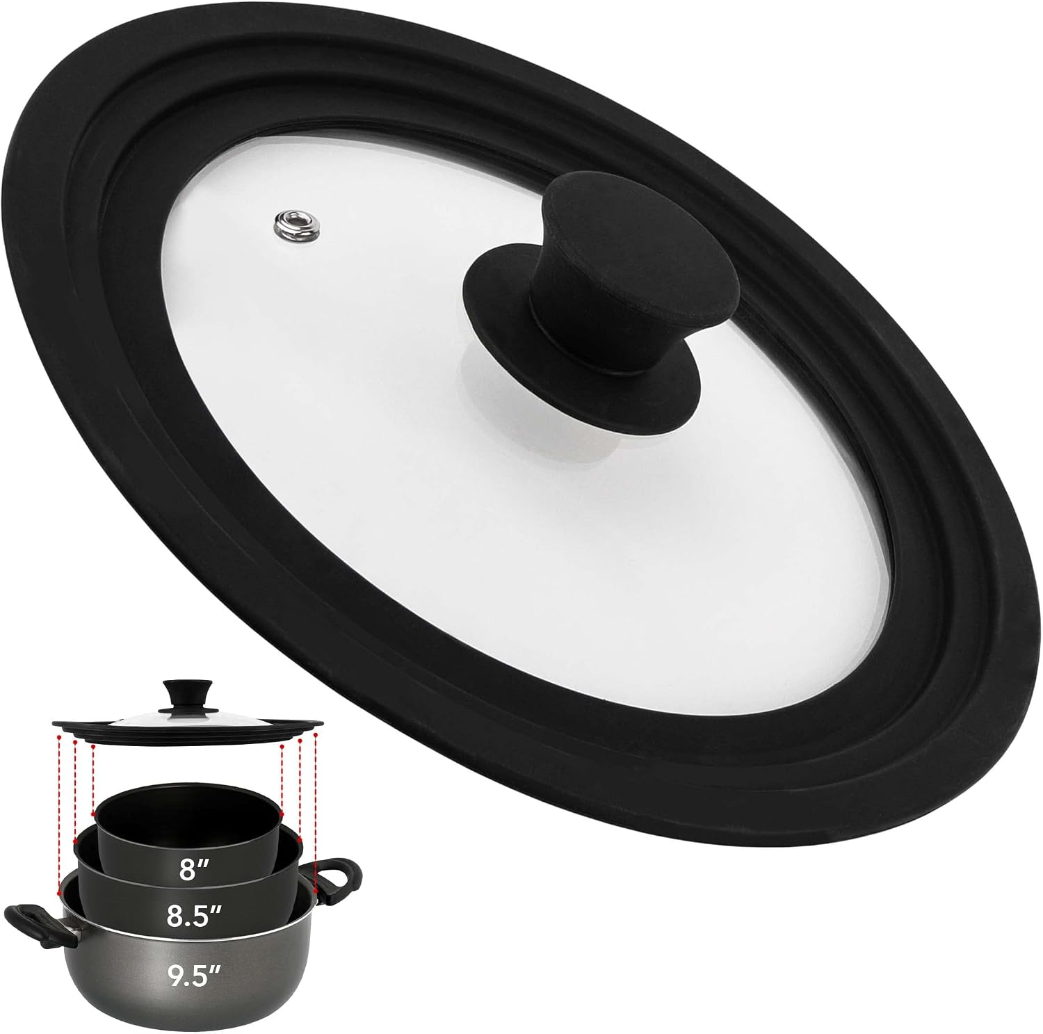 Modern Innovations Silicone & Glass Universal Lid (8 to 9.5 Inches) - BPA-Free Pan Lid with Stay Cool Handle & Tempered Glass Top - Dishwasher Safe - Universal Lid for Pots, Pans, Skillets, Cast Iron