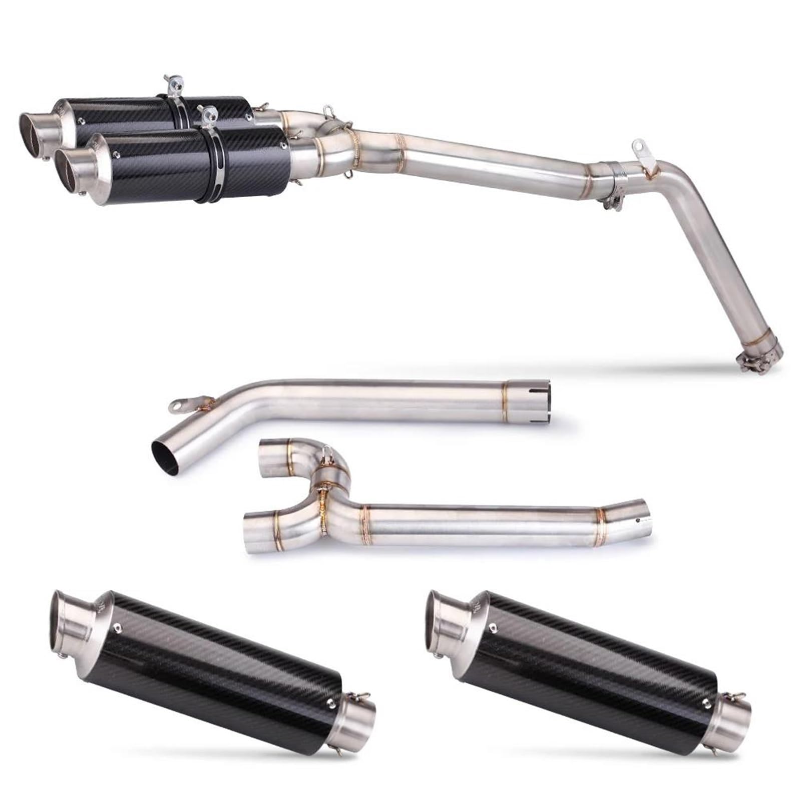 Sistema Escape Silenciador De Escape De Fibra De Carbono para Motocicleta, Sistema Completo De Conexión De Tubo Intermedio para Y&amaha FZ-6N FZ-6S FZ6 FZ6S FZ6N