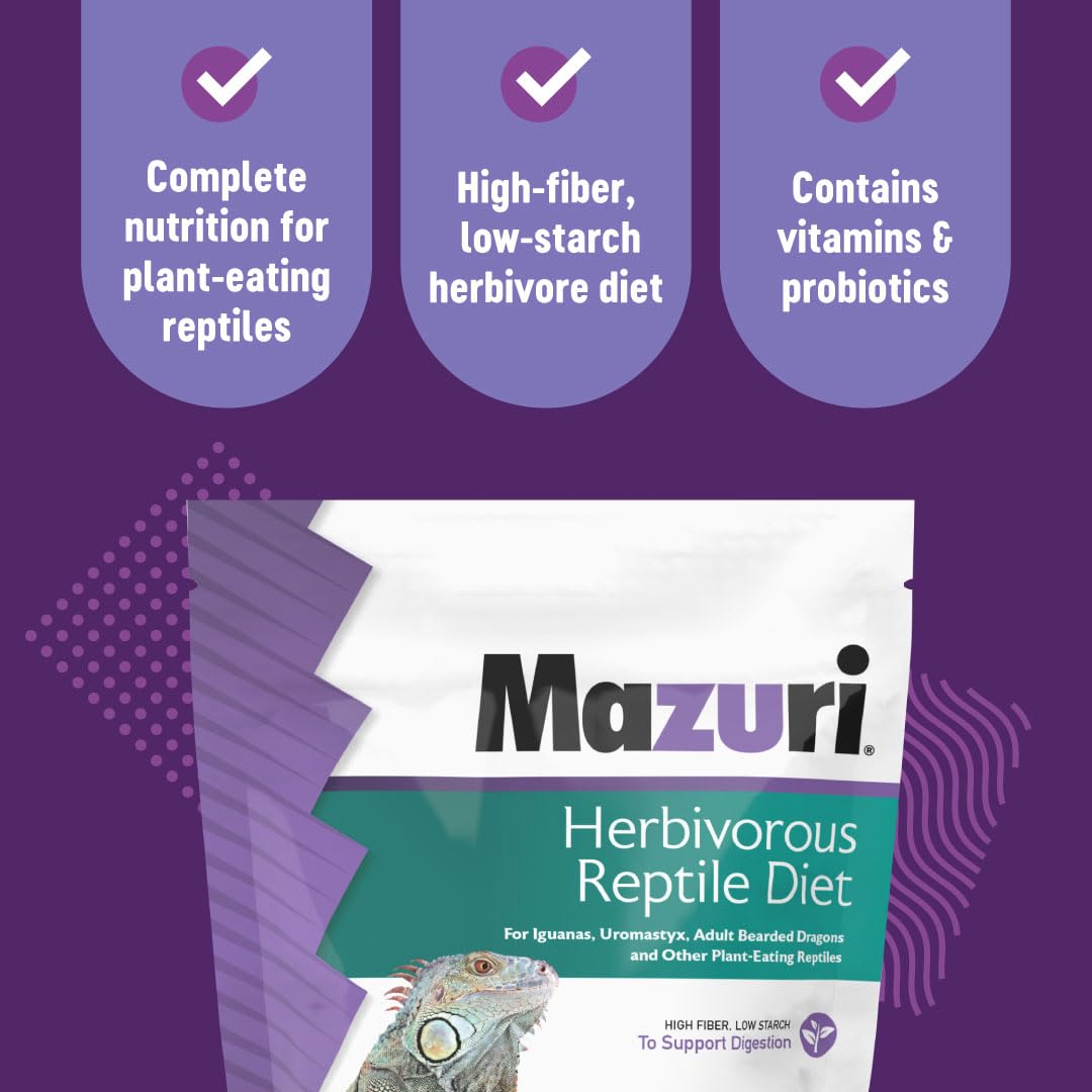 Mazuri® Herbivorous Reptile Diet | Food for Plant-Eating Herbivorous Lizards, Green Iguanas, Uromastyx Lizards | 8 Ounce (8 OZ) Bag