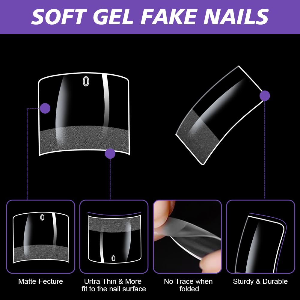 BUTBU Nail Tips, 600PCS Soft Gel Half Cover Nail-Tip, Press on Fase Artificial Nails Tips, Clear Acrylic Nails Tips, 12 Sizes NAIL Extensions Kit for DIY Manicure Nail Art Salon (Short French) - Image 3