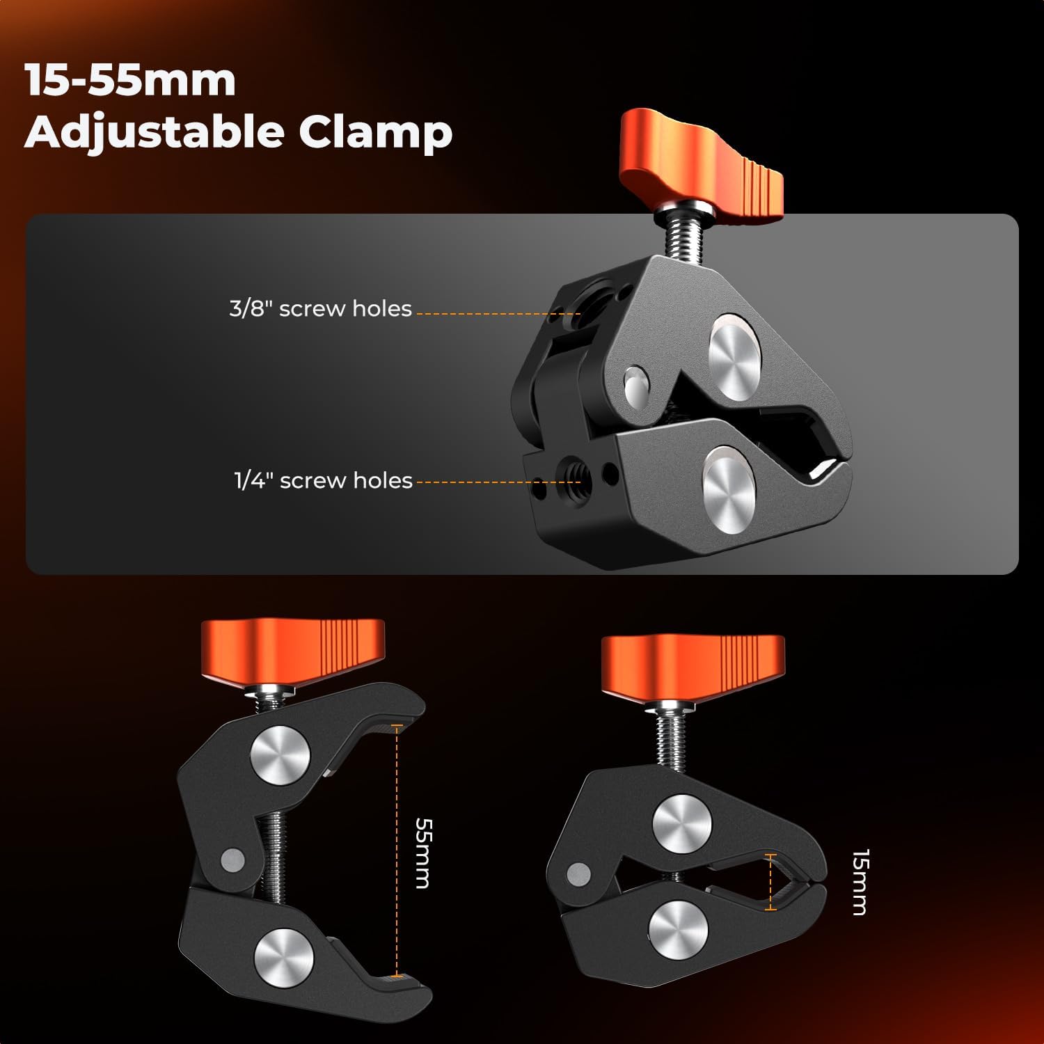 K&F CONCEPT 6" Magic Arm Clamp Kit with 1/4" & 3/8" Thread Screw, 360°Ballhead Articulating Friction Arm with Camera Clamp Mount for Monitor, LED Light, Webcam, Action Camera - Image 5