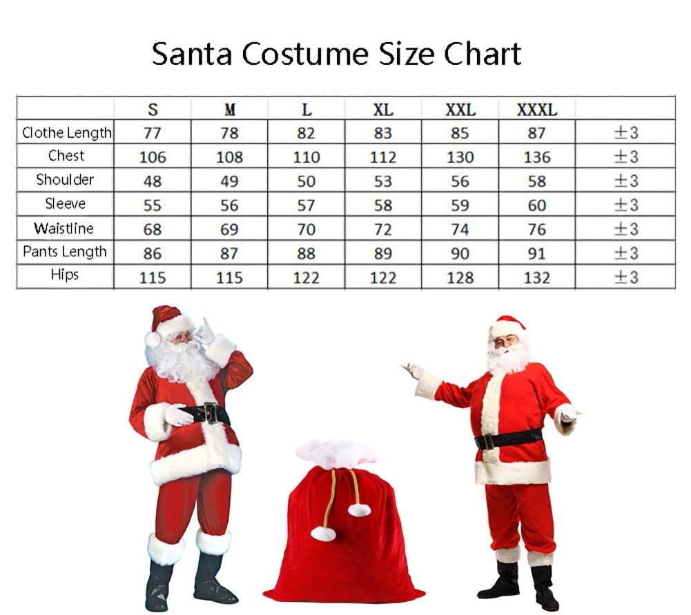Disfraz de Papá Noel para Hombre y Mujer, Conjunto de Traje de Papá Noel de 5 Piezas, Trajes de Papá Noel de Navidad para Adultos, Hombres y Mujeres, Traje de Navidad de Lujo, Traje Completo M