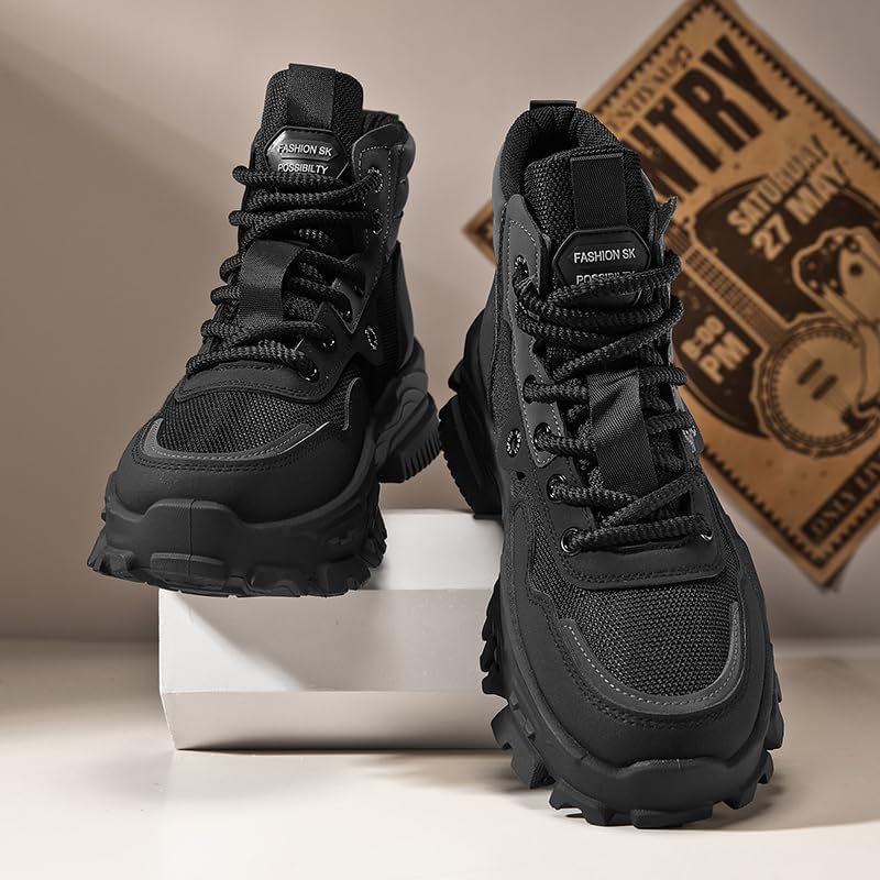 Men High Top Hiking Boots, Lace Up Durable Sneakers For Men, Outdoor Comfortable Hiking Shoes, Men's Fashion Breather Shoes4