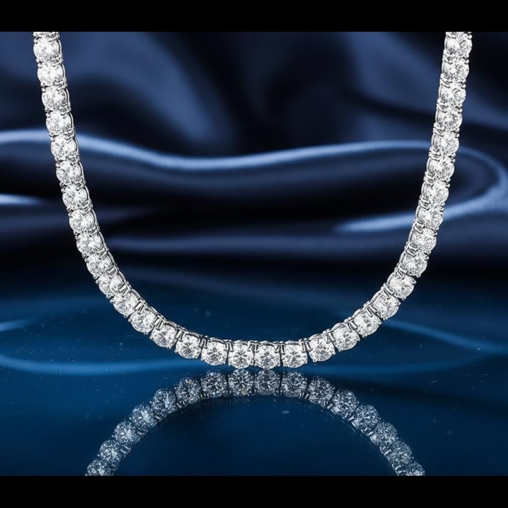 MDFUN Tennis Necklace Bracelet Jewelry Sets 18K White Gold Plated 4mm Round Cubic Zirconia Bracelet and Necklace Sets for Women and Men (18 inch & 7.5 inch)
